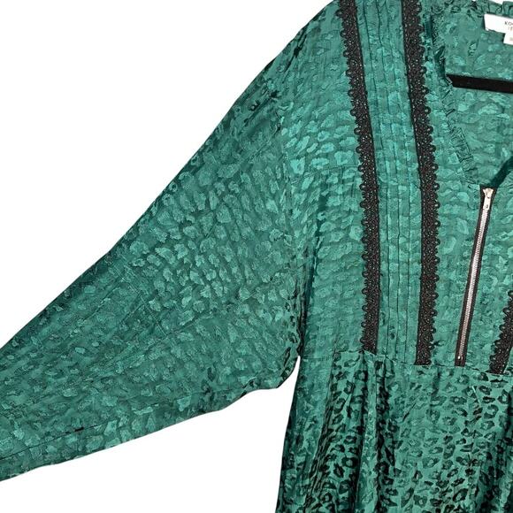 Koché Green Leopard Jacquard Tunic Dress with Lace Hem Size 38 (US 6) - Picture 6 of 11